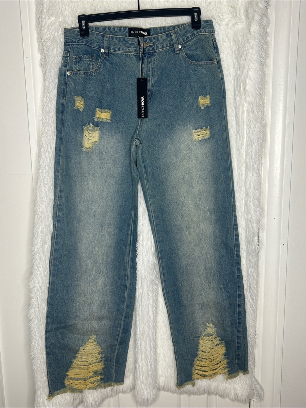Wide Leg Jeans Fashion Nova Relaxed Distressed Light Blue Jeans Women’s